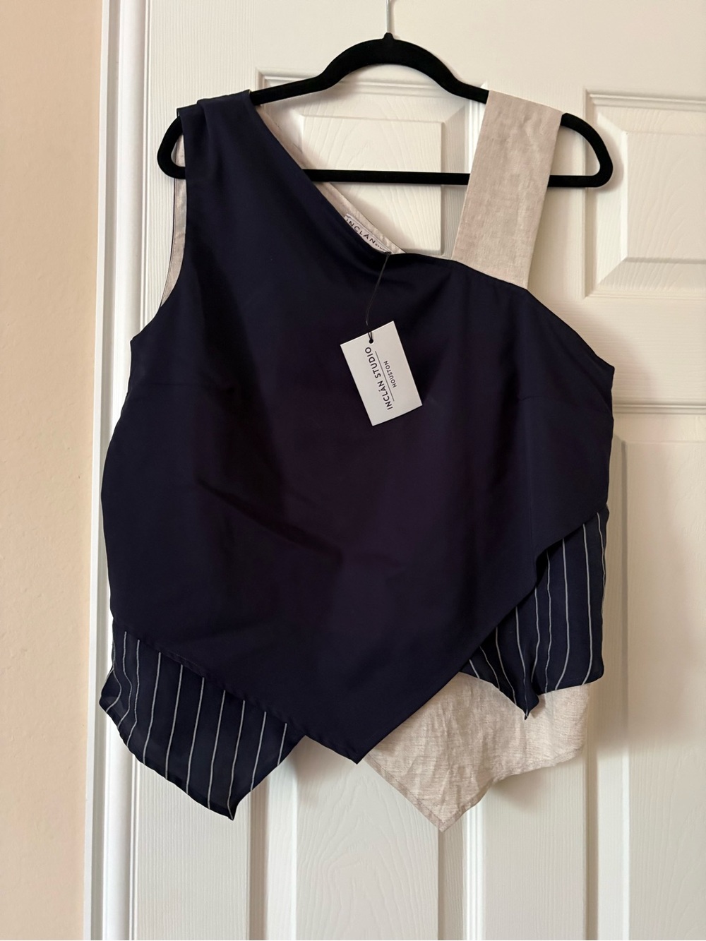 Inclán Studios Asymmetrical Navy and Cream Layered Tank Top